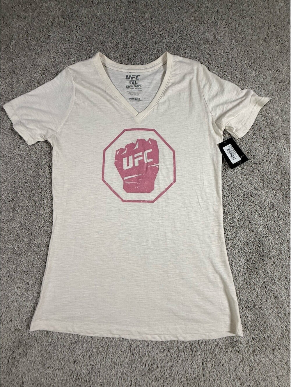 UFC Women's V-Neck Graphic Print Glitter Lightweight T-Shirt White/Pink XL